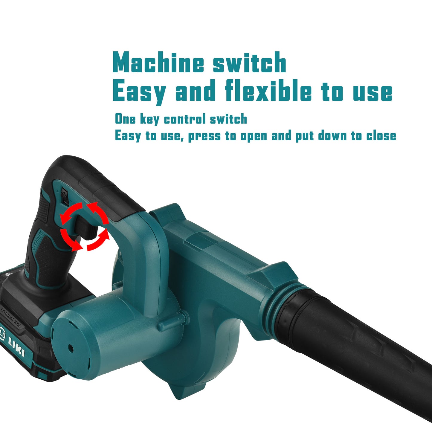 LIKI 20V cordless leaf blower,with 4.0Ah lithium battery, adjustable speed, hand-held sweeper, used for garden leaf blowing, snow blowing, fire making (4.0Ah battery and charger)